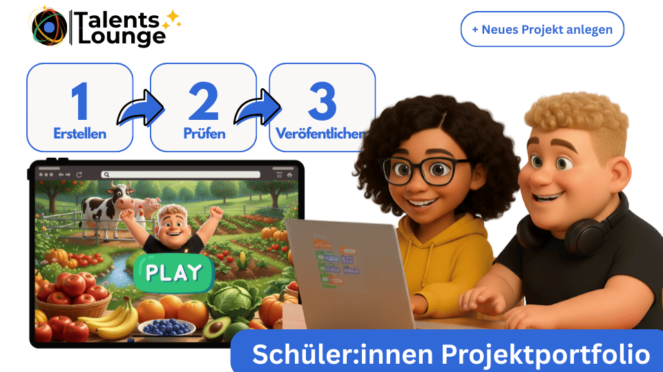 Ansicht einer glücklichen Schülerin, die ein Projekt erstellt